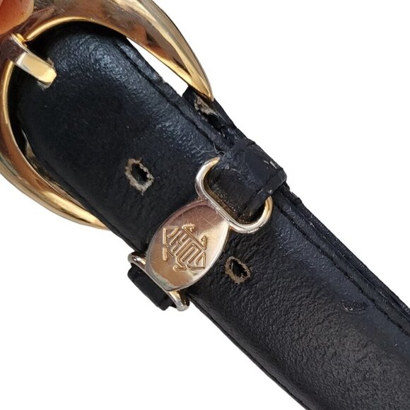 Vintage Daniel Hechter Belt Black Leather Gold Hardware - Picture 3 of 13